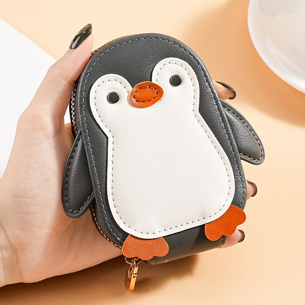 Versatile Portable Penguins Credit Card Bag Multi-Slots PU Leather Leather Wallet Multiple Card Cute Short Purse Student