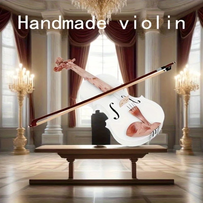 AV-102 Violin 4/4 White Marble Solid Wood Violin High Quality Violin Instrument with Suitable for Playing & Performance