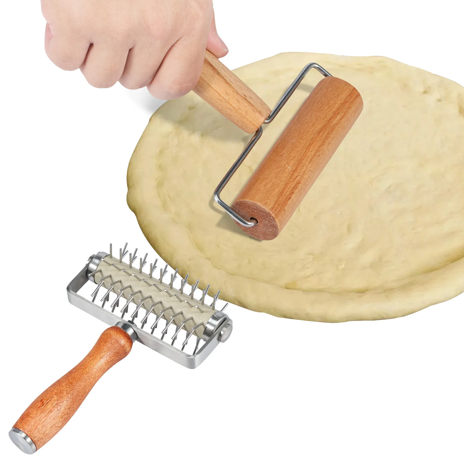 

2/1pc Pizza Roller Pin Stainless Steel Dough Docker Pizza Crust Maker for Home Kitchen Restaurant Bakery Cake Bread Baking Tool