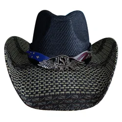 Cowboy hat patchwork straw hat black and white plaid new men's and women's jazz cowboy hat straw hat sun hat Sombrero Vaquero