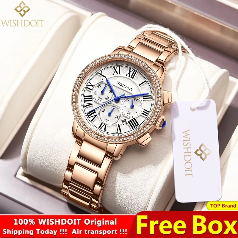 WISHDOIT Original Waterproof Women Watch Stainless Steel Strap Quartz Watch for Women Luminous Casual Fashion Ladies Wristwatch
