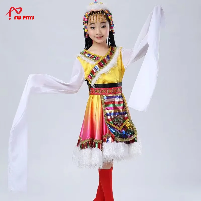 Costumes de danse de nationalité Zang pour filles, vêtements Sinkiang, robe de mongolie chinoise, spectacle festif de minorité ethnique