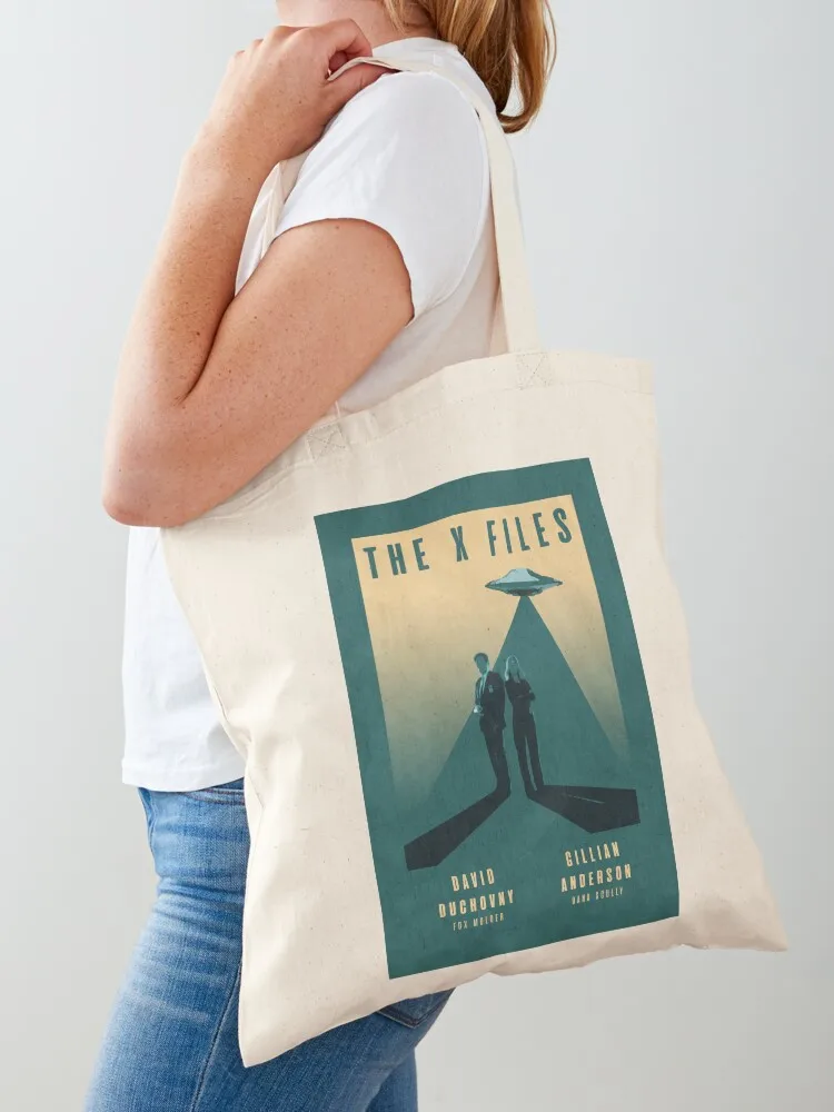 The X Files Mulder and Scully David Duchovny and Gillian Anderson Retro Vintage Poster Tote Bag foldable reusable bag Eco bag