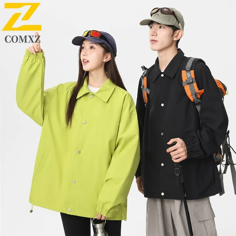 Chaqueta COMXZ para hombre, abrigo a prueba de viento para acampar al aire libre con cuello vuelto de alta calidad, chaquetas informales de diseño de una sola botonadura para motocicleta