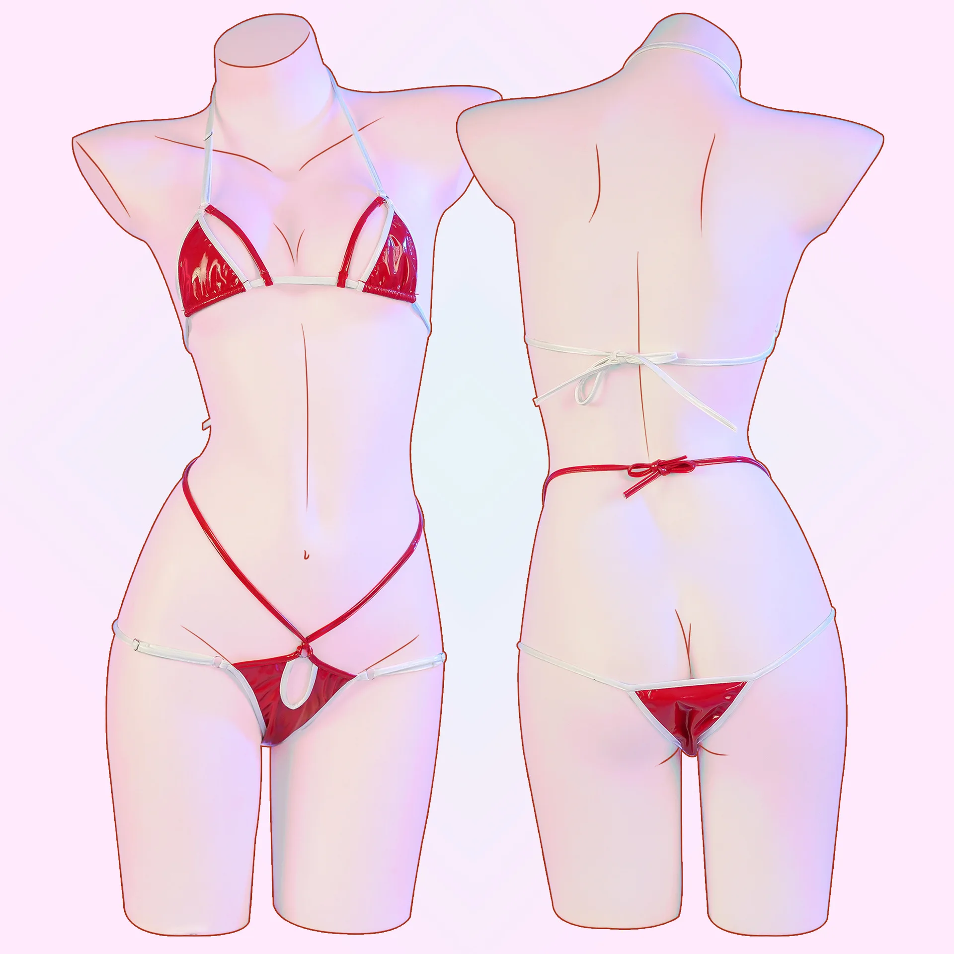 

Anime Women Punk Red Bikini Underwear Fun Patent Leather School Swimsuit Sexy Women Form Spider Web Sexy Cosplay Sexy Gawr Gura