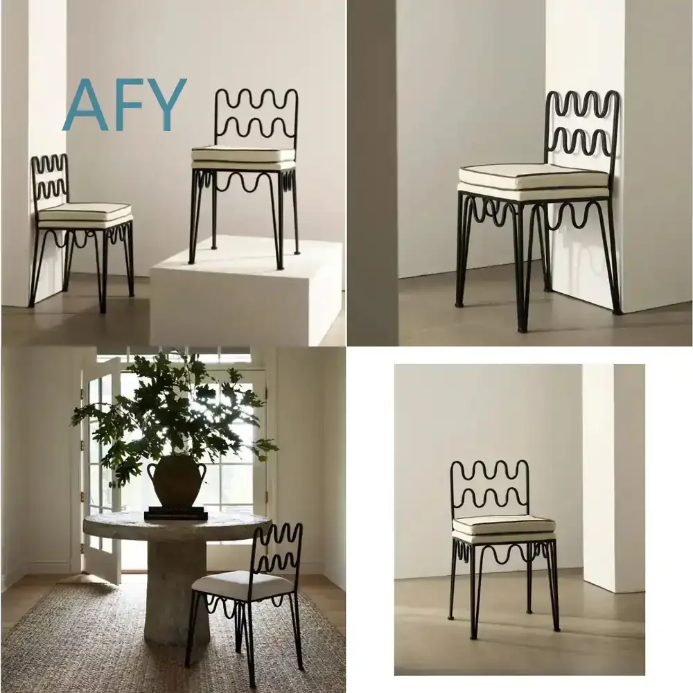 French Iron Dining Chairs for Home Decor for Mid Century Modern for Retro Wave for Vintage Homestay for Leisure Table Side