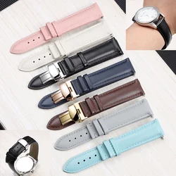 Quick release Smooth Genuine Calfskin Leather Watchband 14/18/20/ 22mm Straps with Solid Butterfly Buckle Business Watchband