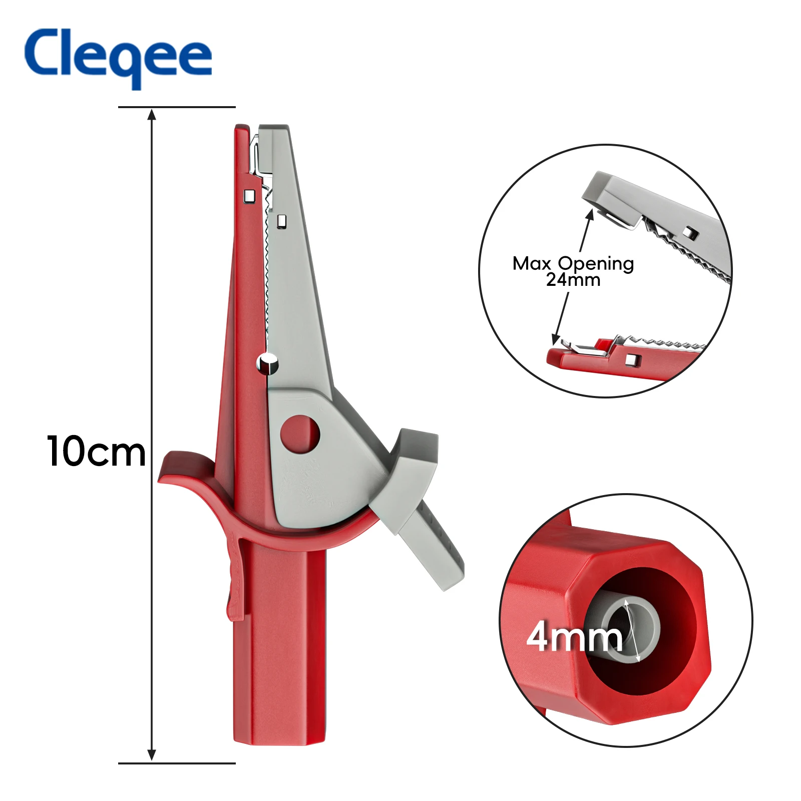 Cleqee P60041 Heavy Duty Alligator Clips Insulated Safe Crocodile Clips with 4mm Banana Female Socket for Electrical Testing