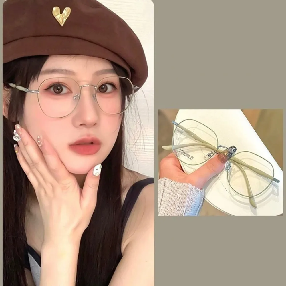 2026Clear Glasses Women Polygonal Metal Frame Eye Glasses 0 Flat Mirror Girls Anti Blue Light Glasses Fashion Eyeglasses