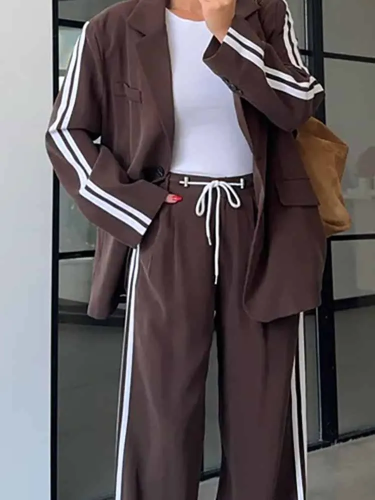 

Casual Long Sleeve Pocket Solid Loose 2Pc Sets Women's Fashion Commuting Blazer Outfits Elegant Lapel Button Coat with Pant Suit