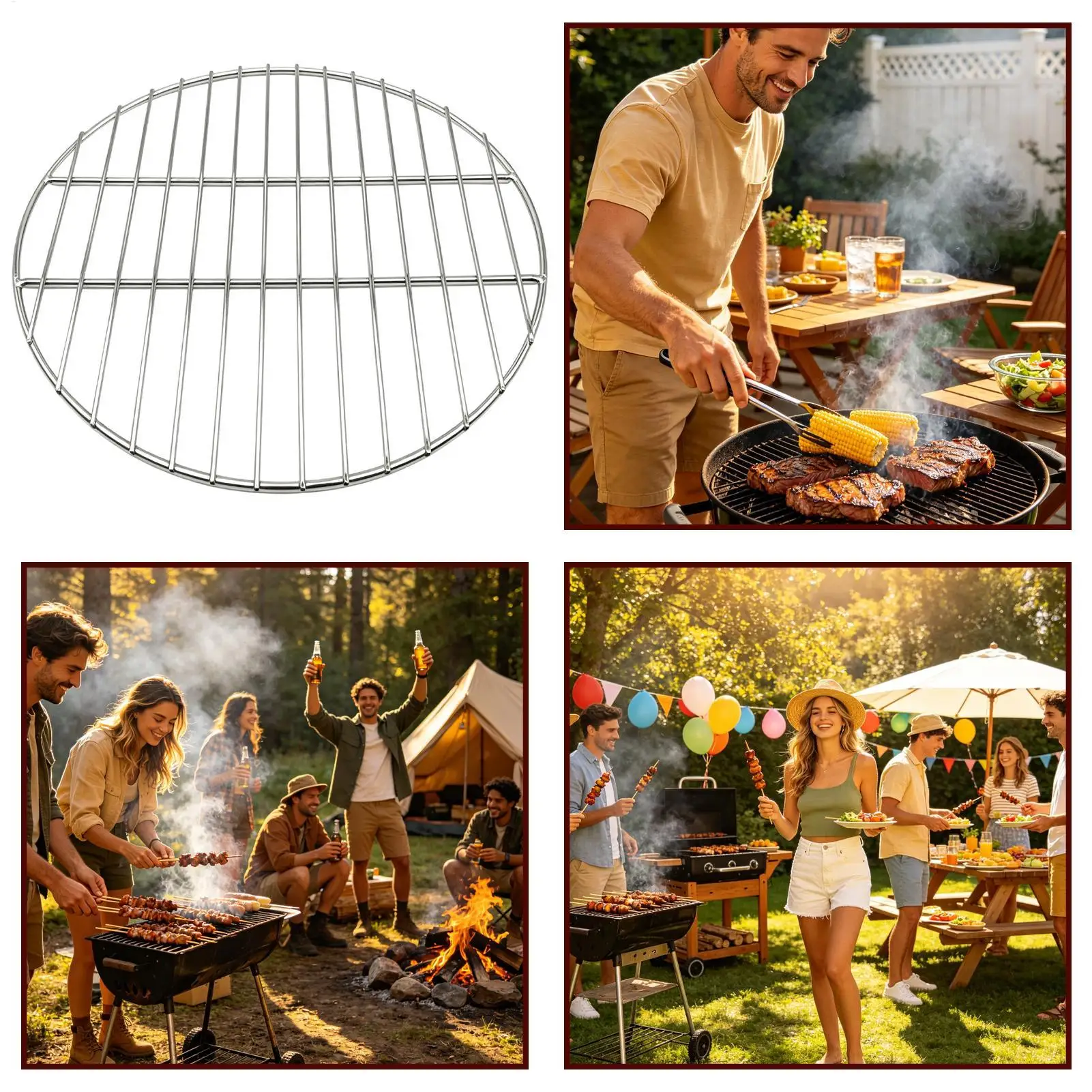 

1Pcs Grill Mesh Mesh Grill Net durable Round Cooking Grate Outdoor Fireplace Cooking Stainless steel barbecue net