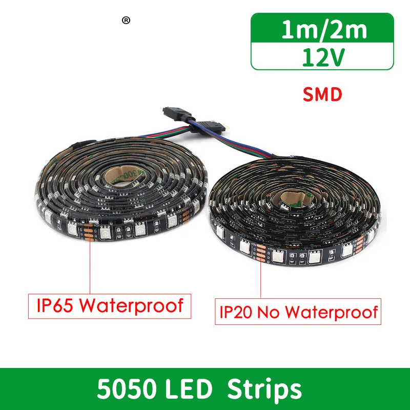 Tira de luces LED de neón 5050 SMD, 12V, 1M, 2M, lámpara Led Flexible, RGB, cinta de luz de fondo de TV, impermeable, para habitación