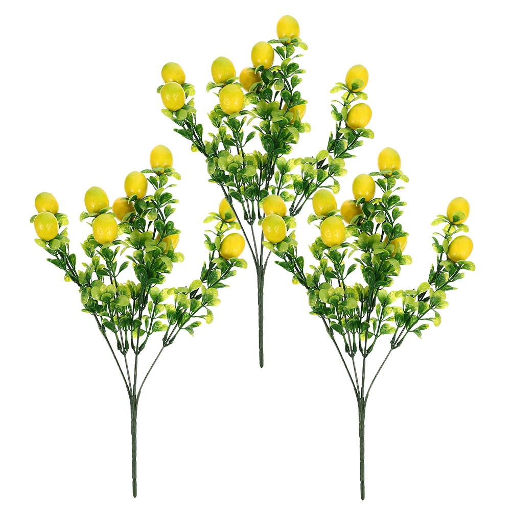 

3 Pcs Artificial Lemon Tree Branches Realistic Decor for Kitchen Table Centerpieces Plastic Lemons Leaves Home Brightening