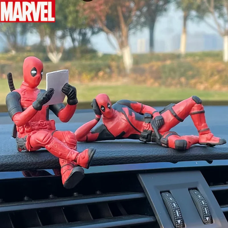 Cartoon Deadpool Car Rearview Mirror Pendant Read A Book Suck It Car Pendant Interior Accessories Figure Mini Model Toys Action