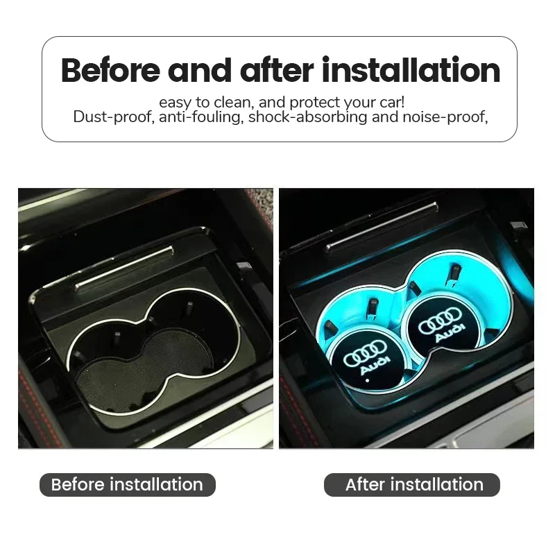 Luminous Car Water Cup Coaster Holder 7 Colorful USB Charging For Audi Sline RS A3 A4 B8 8P 8V B6 A5 A6 C7 Q5 B9 B7 C6 A1 Q7 Q3