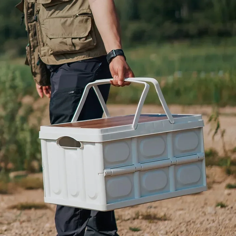 접이식 우드 탑 캠핑 박스, Upholage 보관함, 테이블, 2 사이즈, 30L, 55L