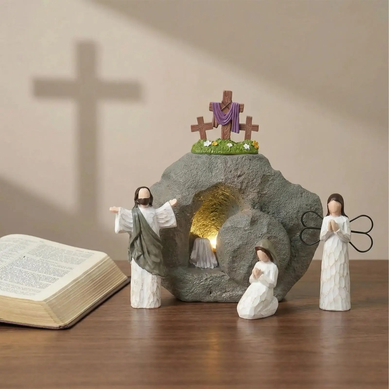 Easter Nativity Set Religious Christian Statue Decor Empty Tomb Easter Decoration for Office Spring Mantle Shelf Christian Home