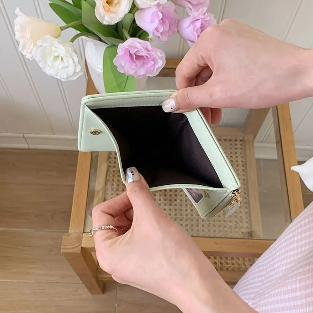 

Портативный женский кошелек с цветочным принтом, складной студенческий кошелек из искусственной кожи на молнии, короткий кошелек для монет, сумка для карт