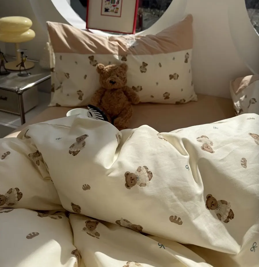 

Cute brown bear bedding set single double teenage kid child,twin full queen cotton home textile sheet pillow case quilt cover