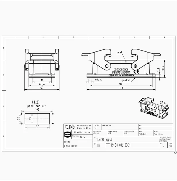 1pcs 09300160301 HARTING 16B Double Latch Base Han 16B-HBM-DL Original Genuine In Stock