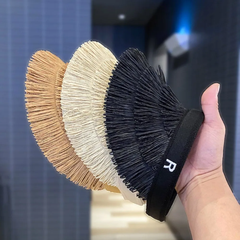 

2025 summer Lafite straw hat headband, empty top sunshade design, sun protection, no top hat