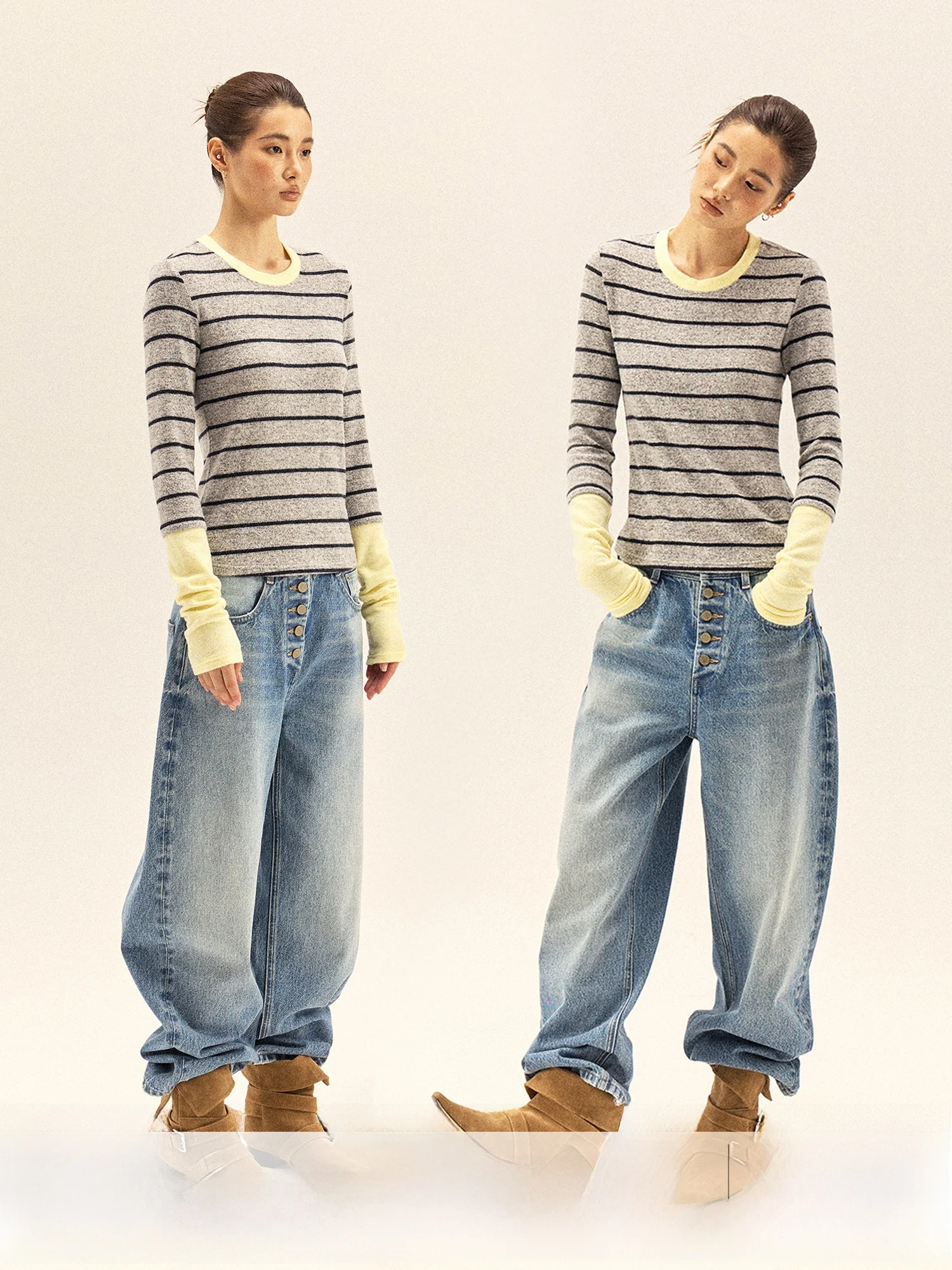 

Gowirel Women's Slim Fit Long Sve T-irt round Ne Comfortable Casual Thin Fce Striped Base Layer Top