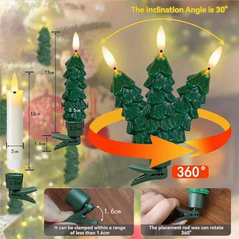 FAST-6Pcs Christmas Tree Candles Real Wax Flameless Taper Candles Battery Operated LED Window Candle Remote Timer