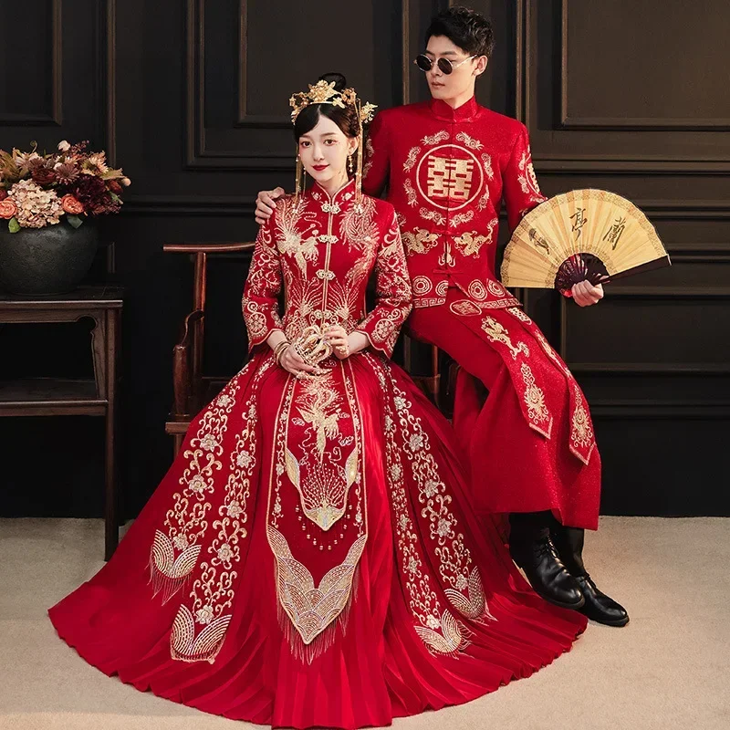 Yourqipao Xiuhe النمط الصيني التقليدي الزفاف شيونغسام التنين فينيكس العروس نخب فستان تانغ دعوى Hanfu تشيباو للنساء #2