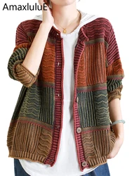 Amax luluE 2025 Winter Fashion Knitwear Womens Luxury Loose Striped Warm Sweaters Vintage Casual Elegant Big Size Punk Cardigans