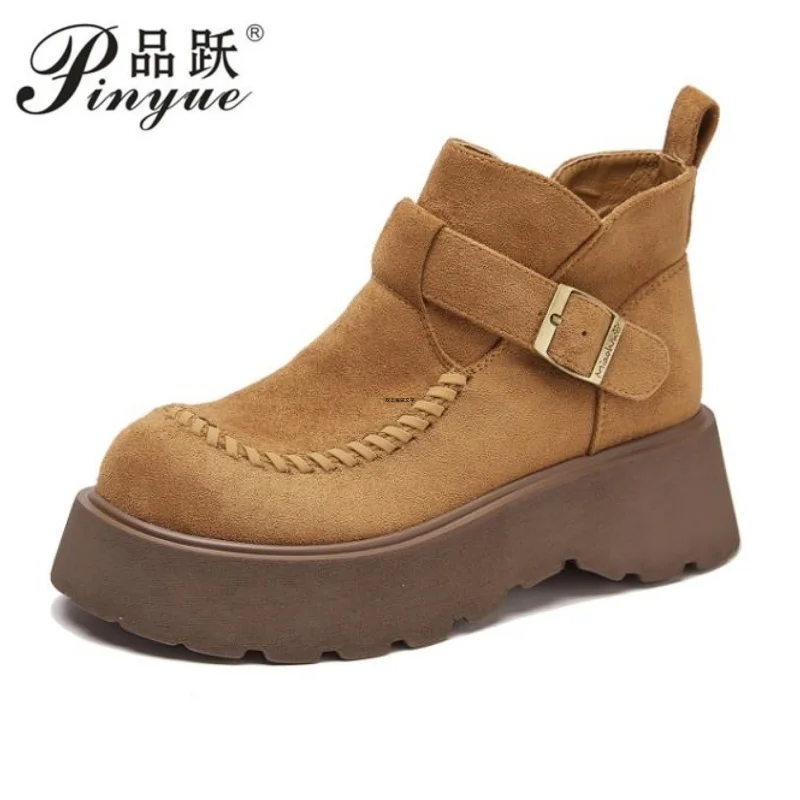 

Designer Platform Ankle Boots Woman Flat Suede Shoes Warm Snow Boot Woman Winter Trend Cozy Fashion Walking Botas Mujer 34-40