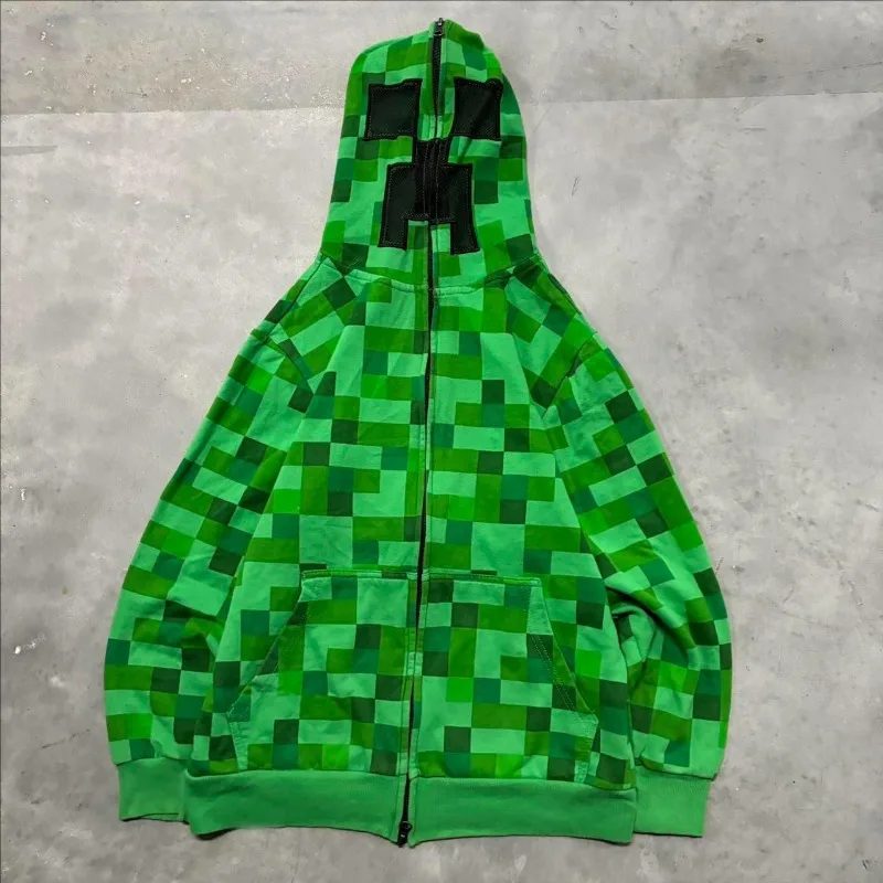 

Green Plaid Hoodies Women Punk Fashion Casual Zipper Loose Jacket 2025 Autumn New