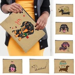 Short Legs But Big Attitude Dachshund Dog Print Makeup Bag Travel Toiletry Organizer Women's Cosmetic Bags Zipper Clutch Pouch