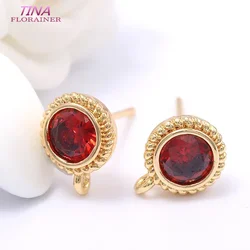 6PCS 8x10MM 14K Gold Color Plated Brass with Zircon Round Stud Earrings High Quality DIY Jewelry Making Findings