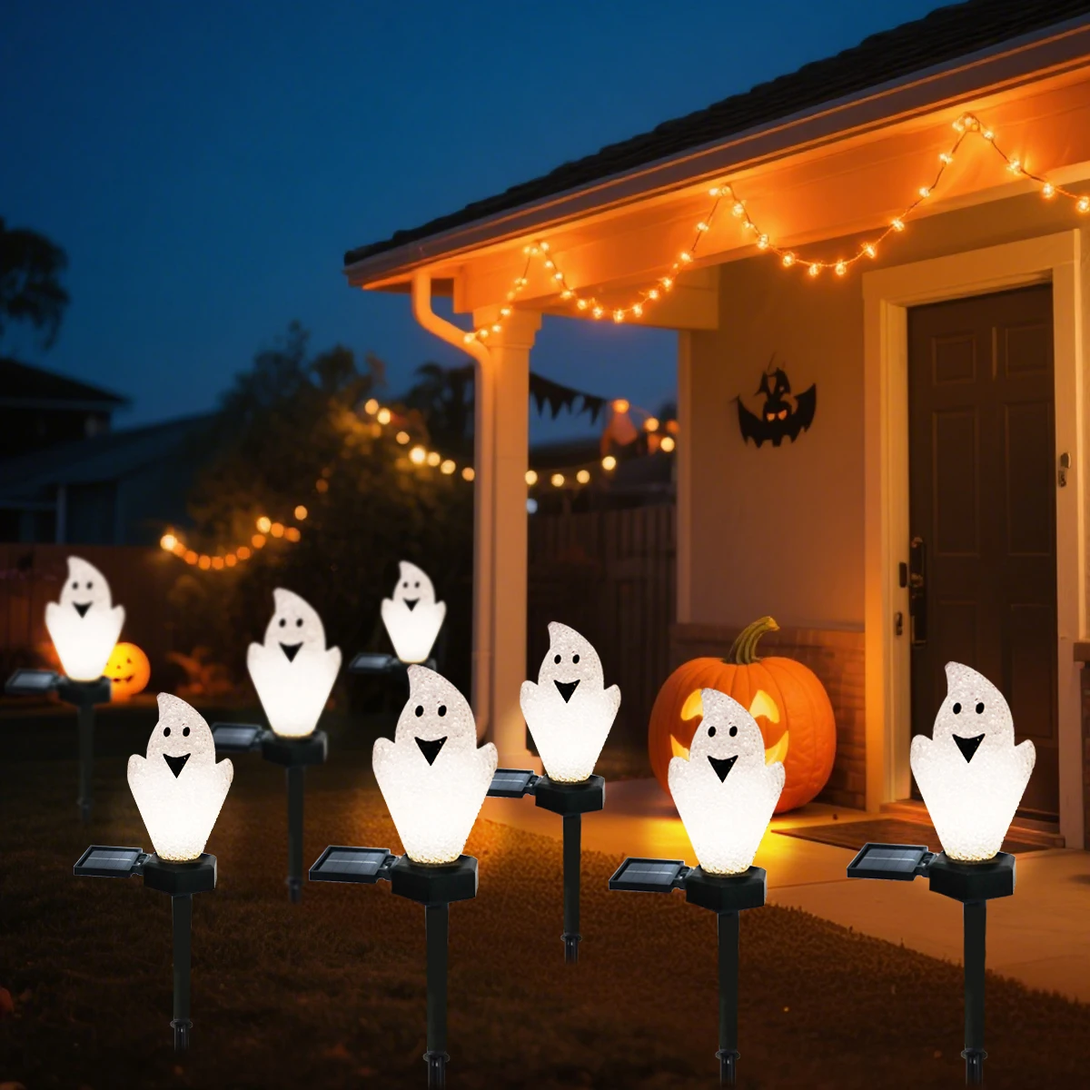 1pc Halloween Decorative Stake Lights Rice Ghost & Pumpkin Outdoor Garden Pathway Light For Home Garden Yard Patio Passage Decor