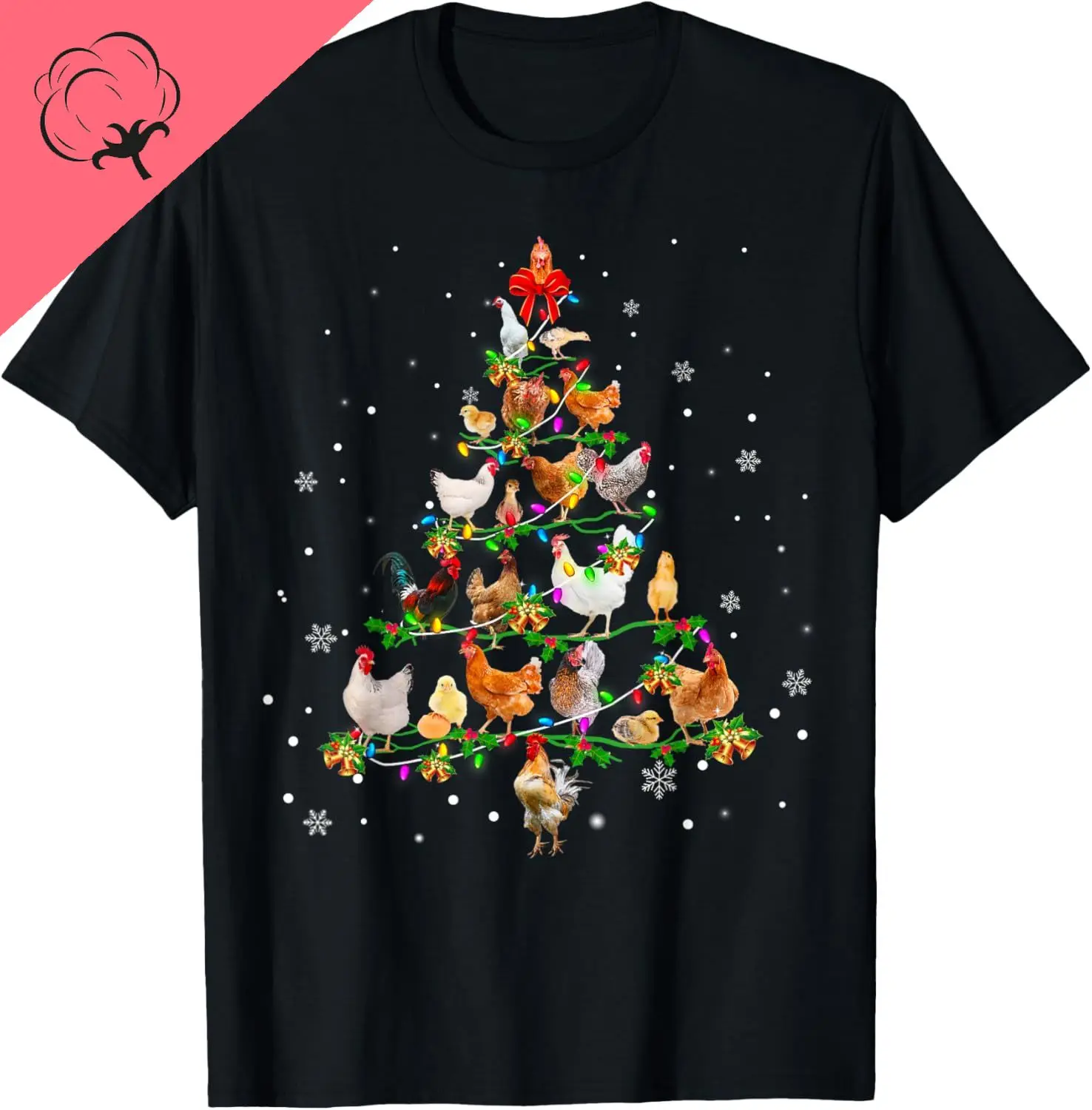 Chicken Christmas Tree Ornament Decor Xmas T-Shirt Unisex Casual Streetwear Cotton Vintage Clothes Graphic T Shirts