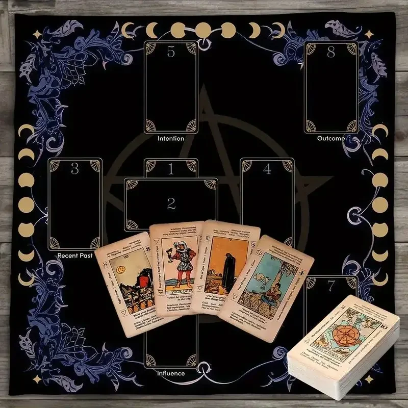 VIKAMA Five Star Moon Phase Eight Card Position Tarot Tablecloth Altar Divination Spiritual Underworld Divination Desktop Layout