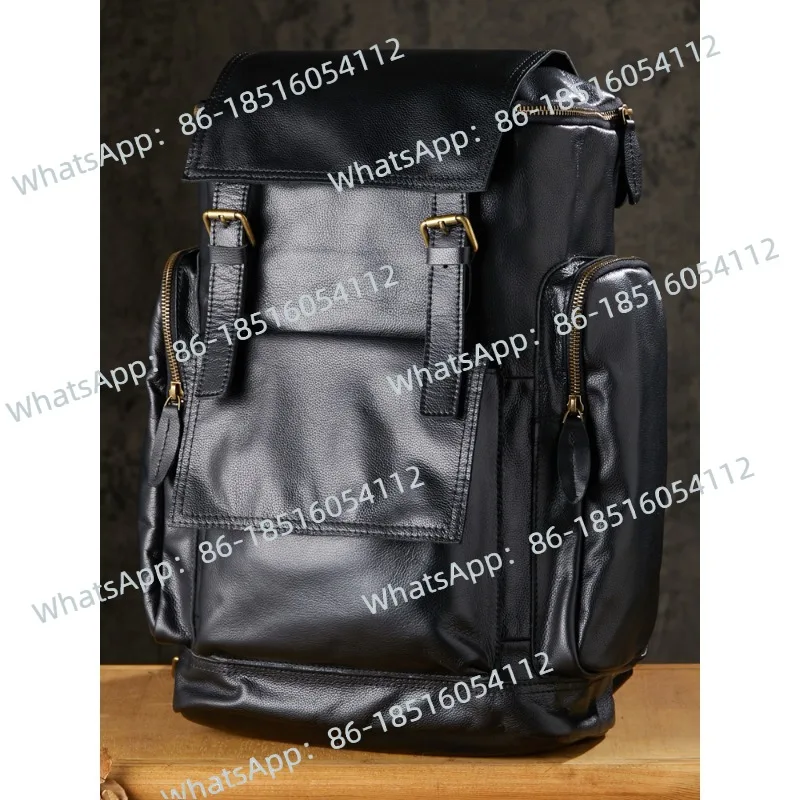 

Handmade Leather British Style Large Capacity Men's Backpack Cowhide Travel Backpack Retro Pure Cowhide Luggage Men's Bag