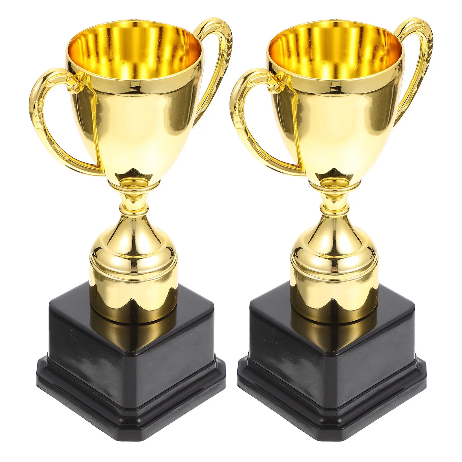 2Pcs Plastic Gold Trophies Smooth Rounded Edges Safe Lightweight Long-Lasting Award Props for Parties Classrooms