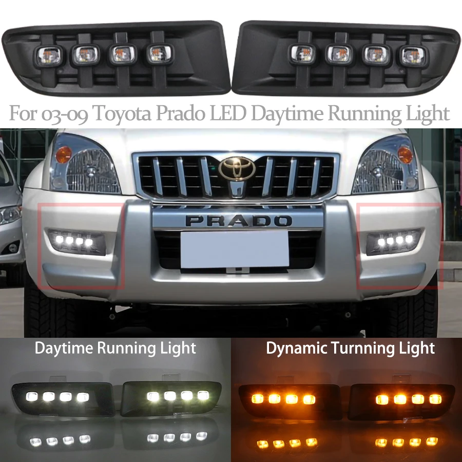

DRL LED Daytime Running Light With Yellow Turning Signal night For Toyota Prado 2003-2009 LED Daytime Running Light