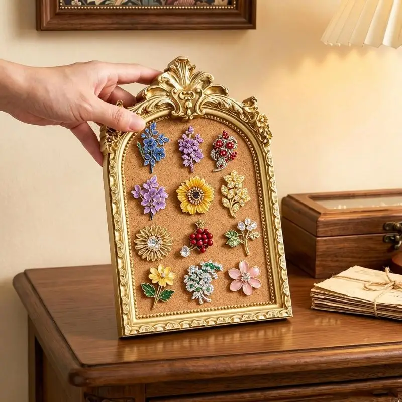  Vintage Royal Jewelry Planner Stand Antique Gold Finish For Rings Earrings Brooches Desktop Display And Storage