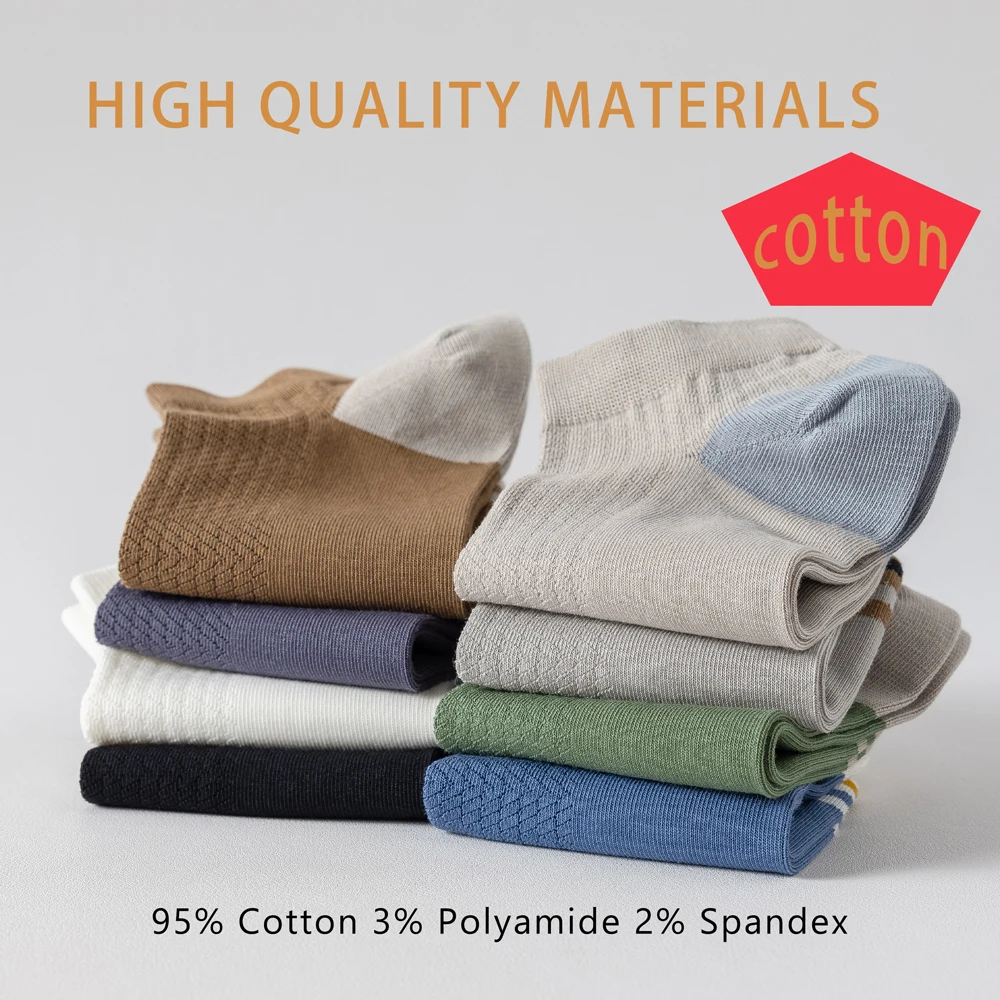 5Pairs Random Color Men's Summer Mesh Sports Socks Color-Block Lightweight Anti Odor Moisture Wicking Cotton Athletic Socks