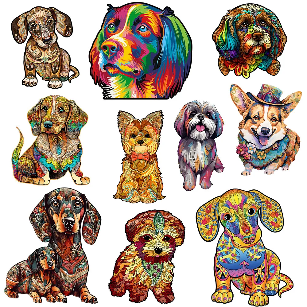 

Cute Color Dog Wooden Puzzle Children's Manual Game Development Brain Art Irregular Animal Wood Puzzle Adult Leisure Toys Gift