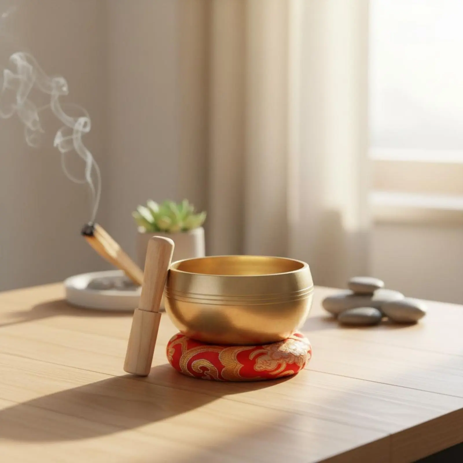Mini Copper Singing Bowl Stress Relief Sound Bowl Set Home Decor for Office Desk view 4