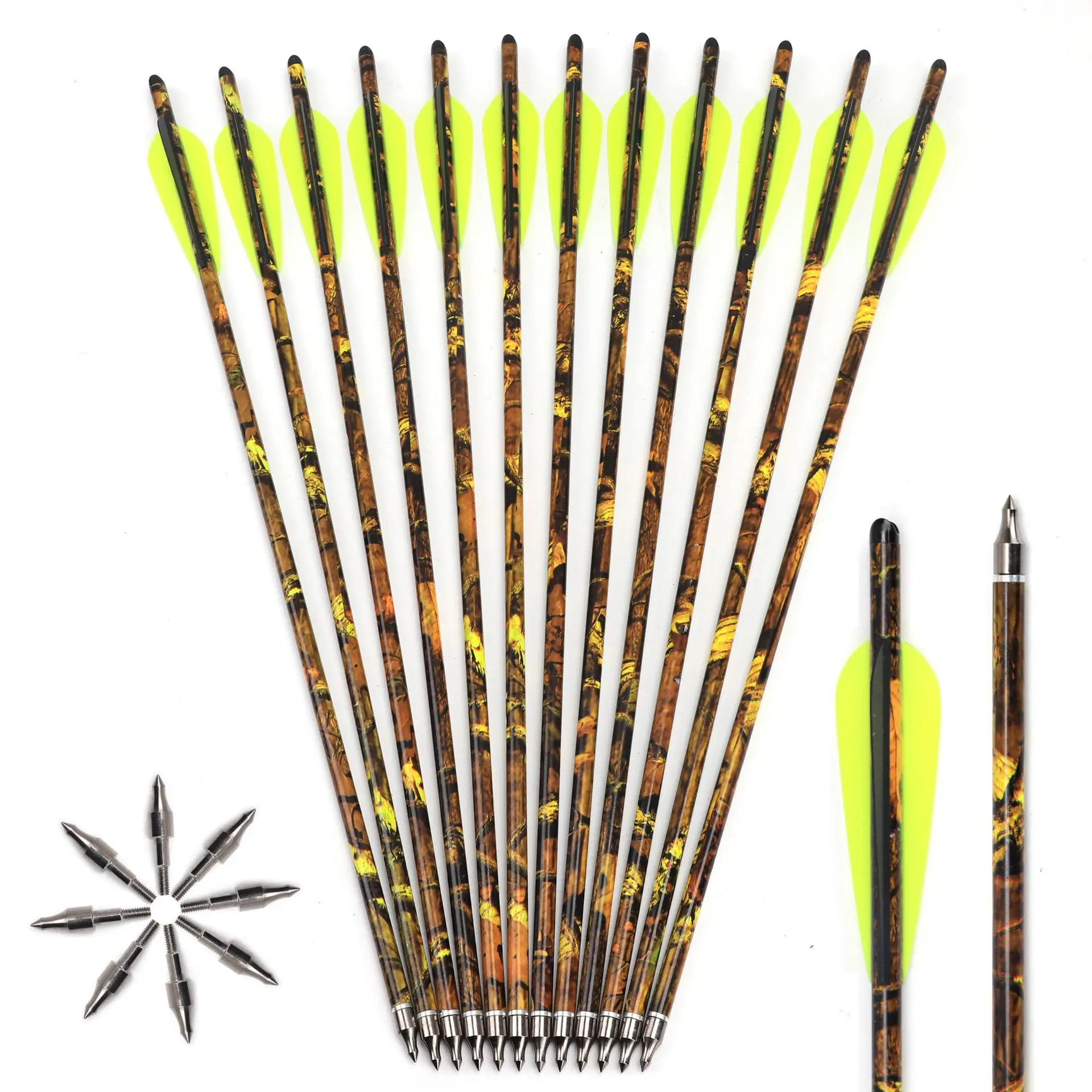 

12Pcs 16/17/18/20 Inches Spine 400 Crossbow Bolt Camouflage Mixed Carbon Arrow for Crossbow Hunting Shooting