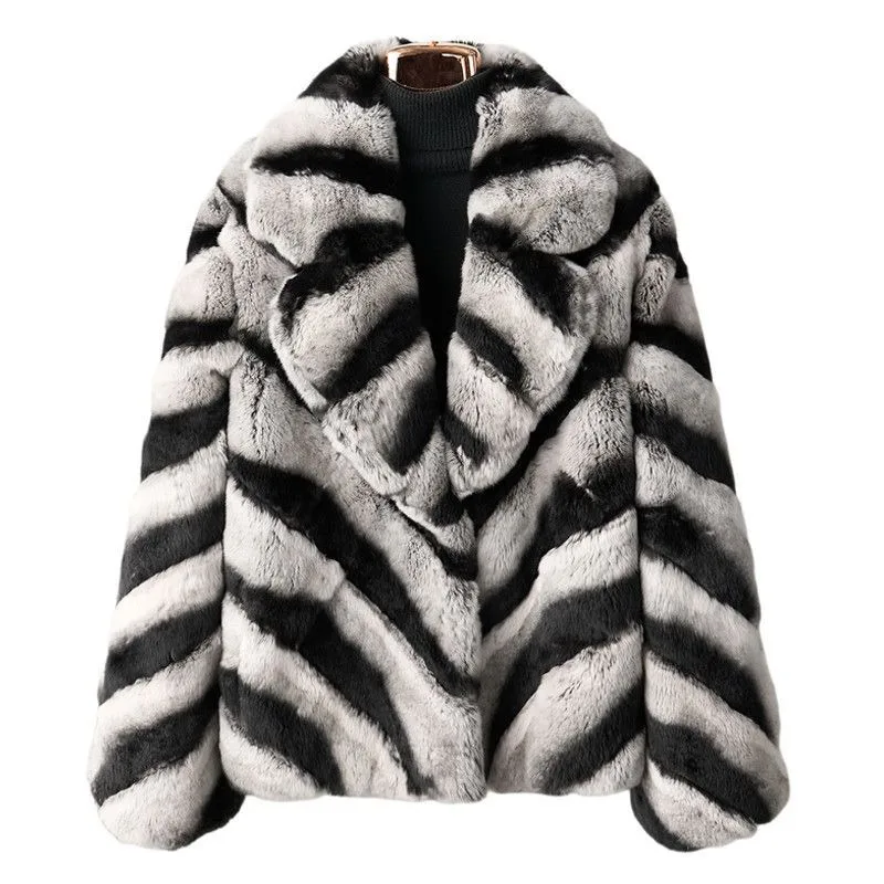 الخريف والشتاء منتج جديد فاخر قضاعة الأرنب الفراء العشب معطف 2025 تنوعا المرأة الأسود والرمادي المشارب معطف الفرو #6