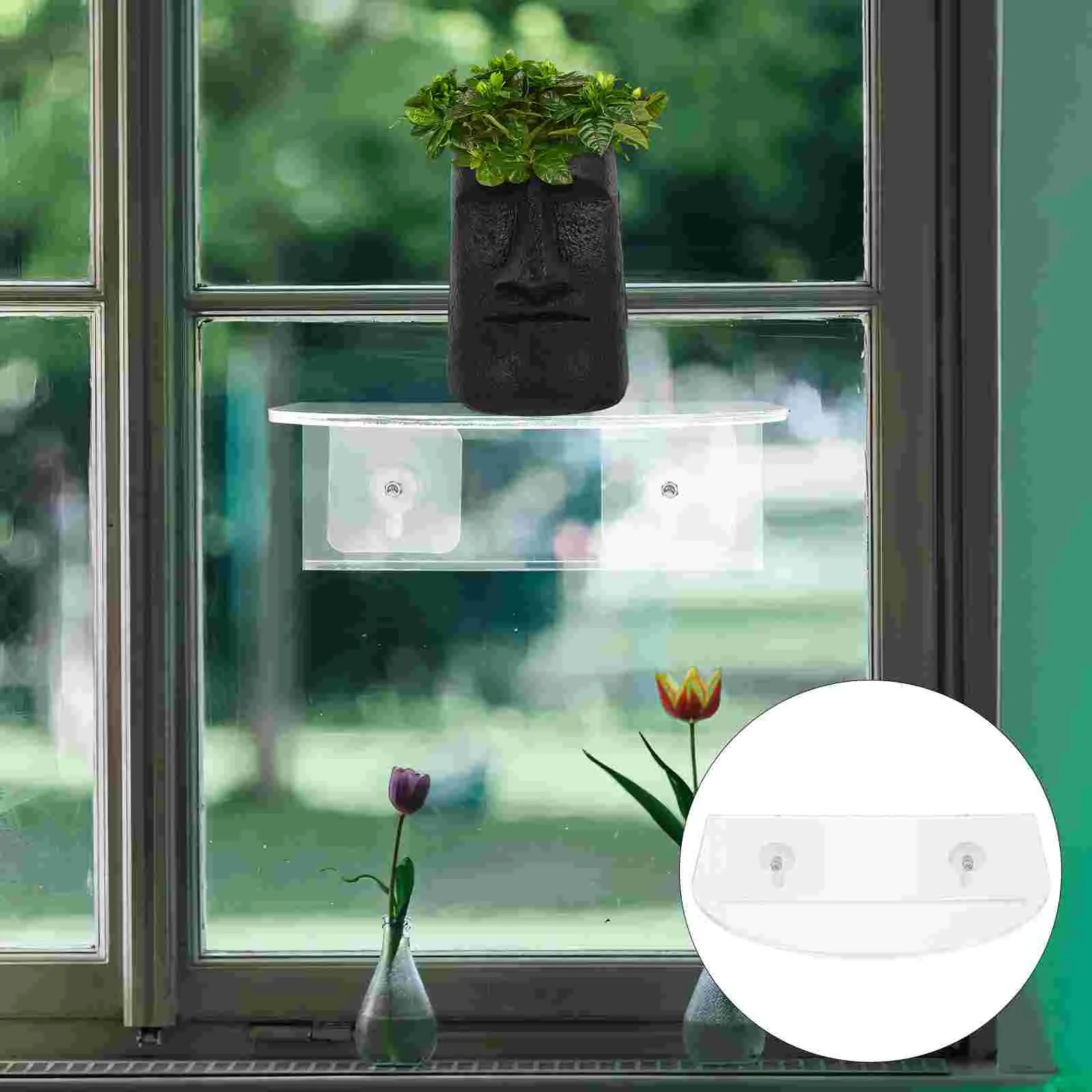 Suction Cup Wall Mount Small Flowerpot Rack Stand Window Plant Shelf Shelves No Drill Adhesive Planter Pots for Indoor Plants