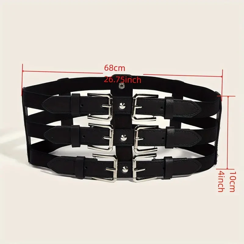 Cintura larga elastica nera con corsetto catena con nappe femminili grandi cinture di design elasticizzate per le donne Goth Y2K cintura Plus Size