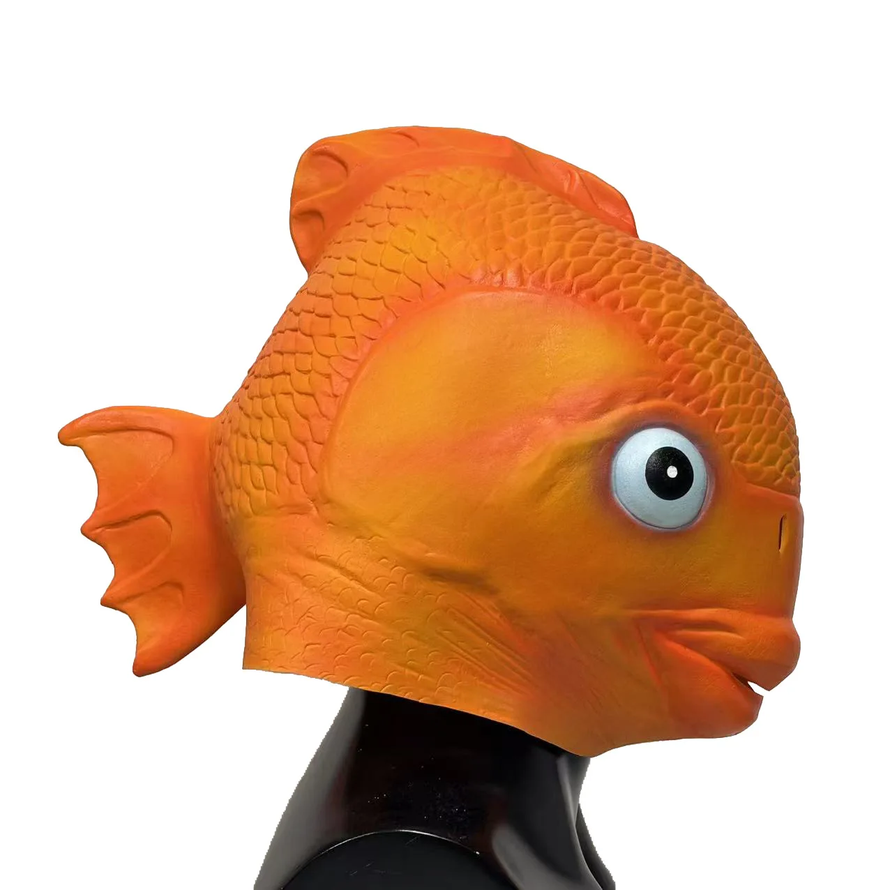 Realistische Fischmaske aus Latex, Tierkopfmaske, Halloween-Kostüm, Kopfbedeckung für Maskenball-Party, Goldfisch-Kopfbedeckung für Erwachsene – Detail 5