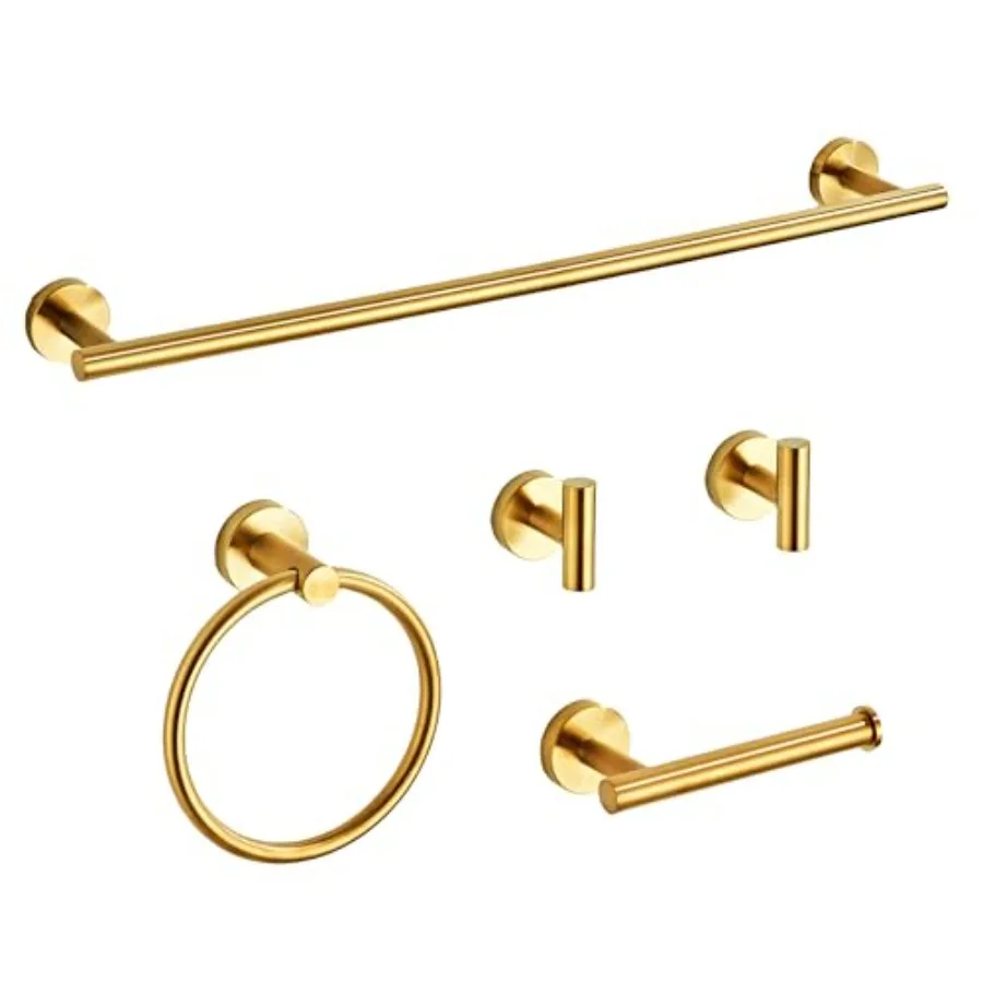 

Brushed Gold Bathroom Hardware Set 5 Piece with Towel Racks for Bathroom SUS304 Stainless Steel Bath Towel Bar Set 24 Inch Wall