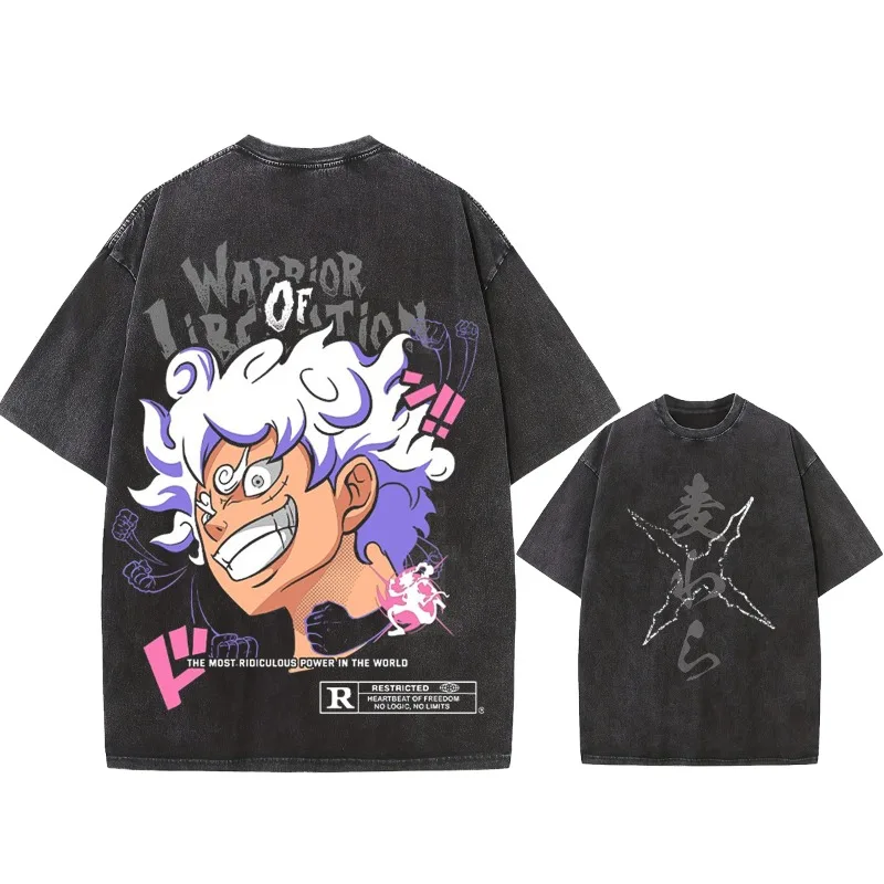 

Летние мужские стираемые футболки японского аниме цельная одежда с графическим рисунком Луффи Harajuku Y2K большие топы из 100% хлопка с половиной рукавов